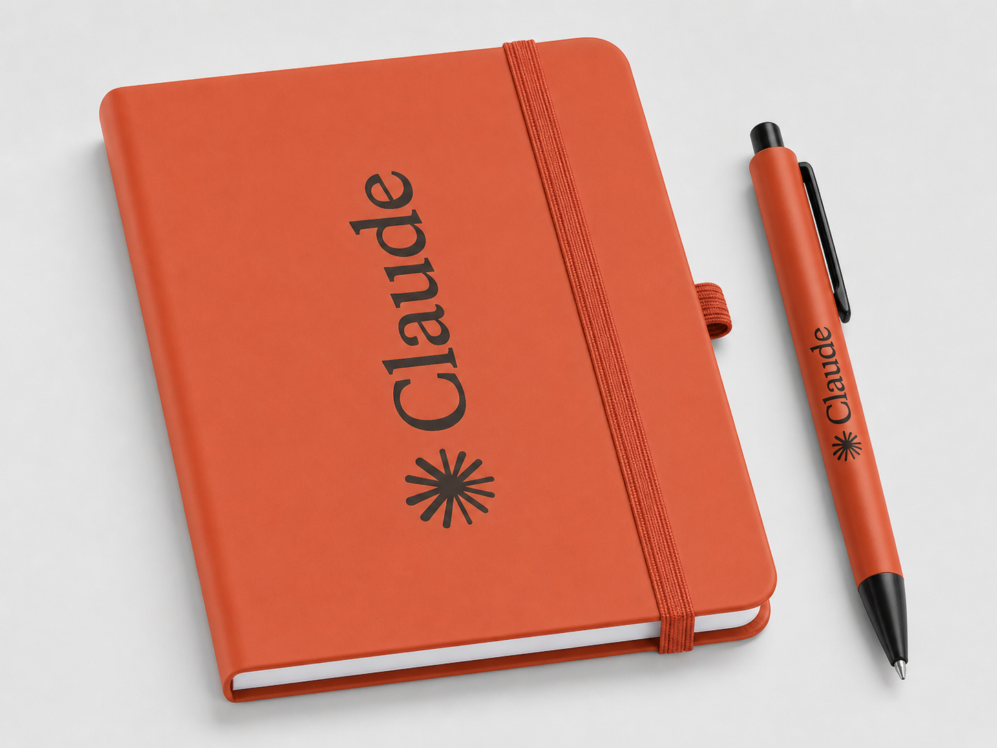 Mockup laranja Moleskine + caneta